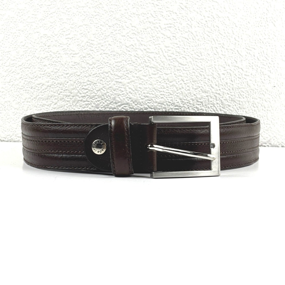 Vera Pelle Belt Mens 40 Brown Made in Italy Stitched Leather Formal Business Lux
